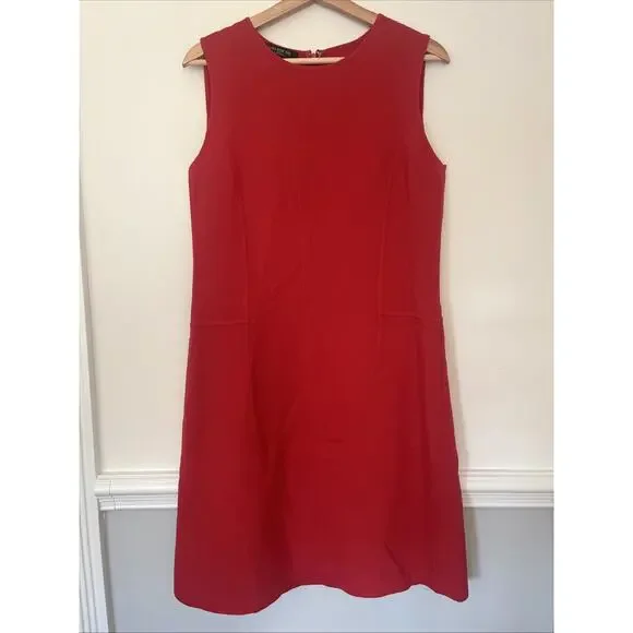 Lafayette 148 Sheath Wool Dress Size 6 Red Sleeveless Pockets - Picture 2 of 9